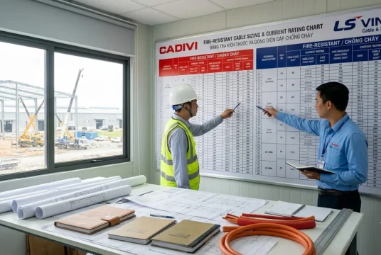 Bảng Tra Dòng Định Mức Và Tiết Diện Cáp Chống Cháy Cadivi, LS Vina Cho Dự Án KCN